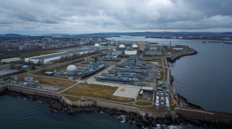 Chazhma Bay naval facility near Vladivostock showing submarine docks and site of the 1985 nuclear accident in Russia