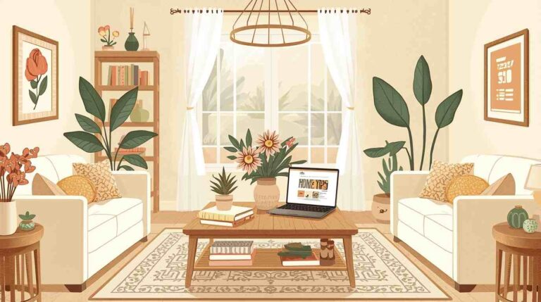 Warm living room with layered lighting, clear surfaces, and cozy lamp creating calm home atmosphere that feels peaceful and welcoming